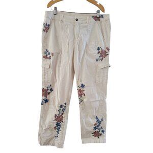 Sundance Womens Ivory cargo pants floral embroidery size 16 boho festival
